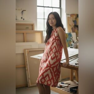 Charming Charlie Orange and White Patterned Midi Dress